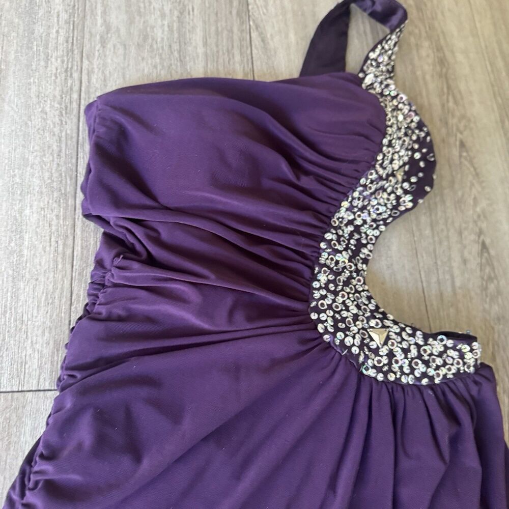 Nox Anabel Purple One Shoulder Prom Dress Gown Cutout Rhinestone Beaded XS Chic - Picture 12 of 14